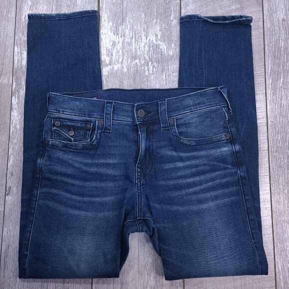 True Religion Jeans Mens 31x34 Blue Geno Relaxed Slim Fit Flap Denim Mid Rise - Picture 4 of 10